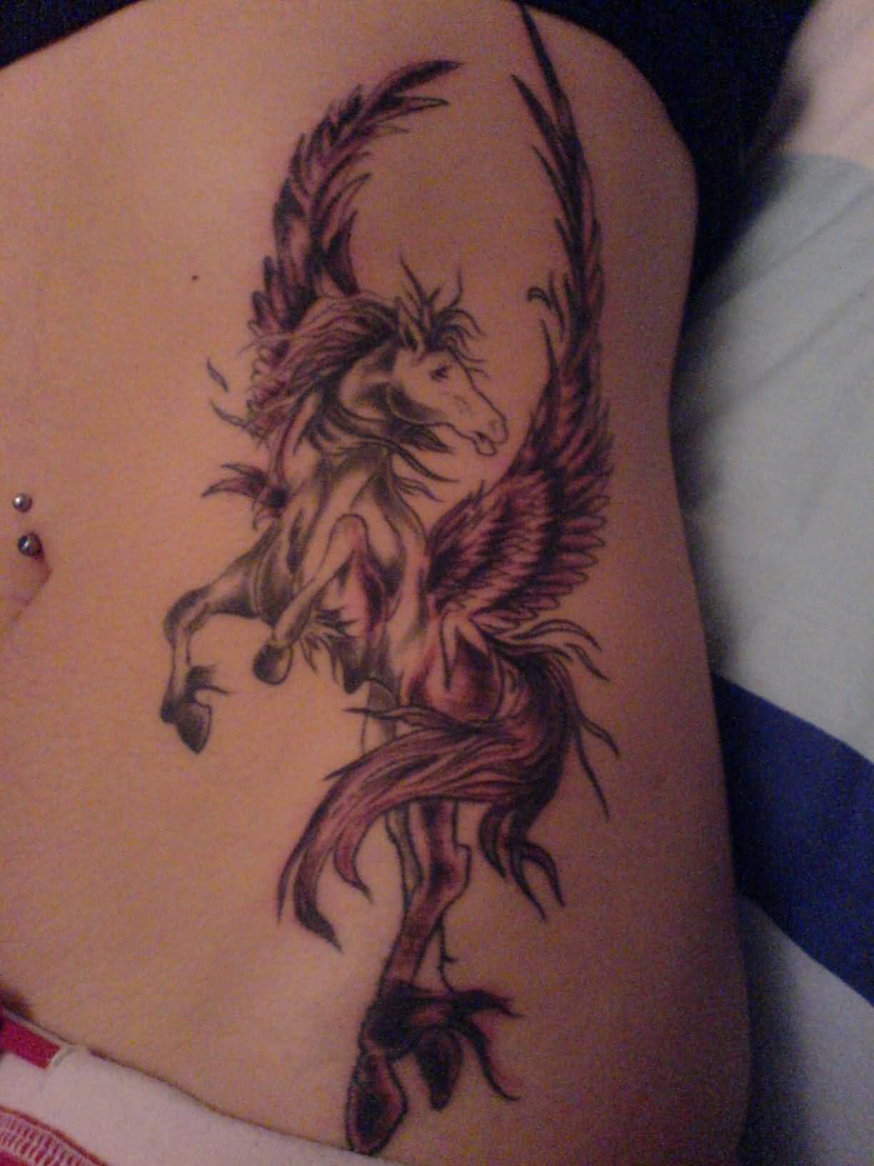 Beautiful Pegasus Tattoo On Side Rib