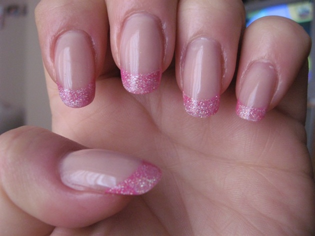 Beautiful Pink Glitter French Tip Nail Art