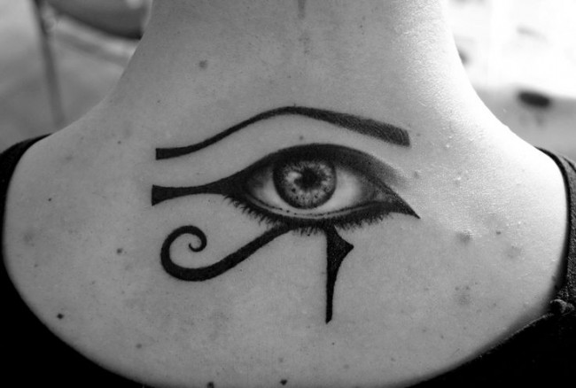 Beautiful Realistic Horus Eye Tattoo On Nape