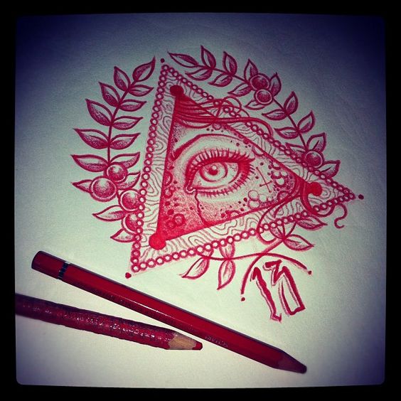 Beautiful Red Ink Triangle Eye Tattoo Stencil