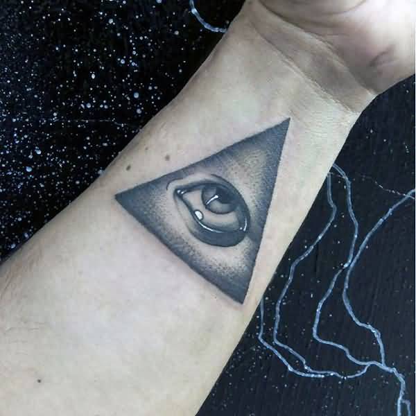 Beautiful Shaded Triangle Eye Tattoo On Wrist