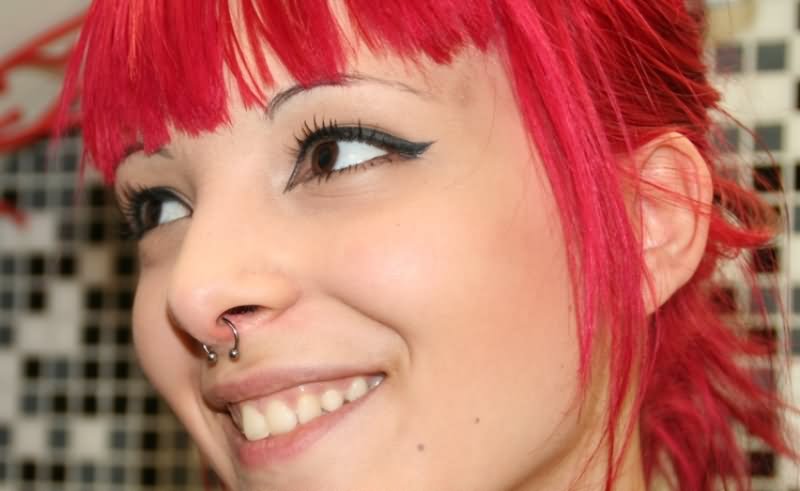 Beautiful Smiling Girl Have Septum Piercing