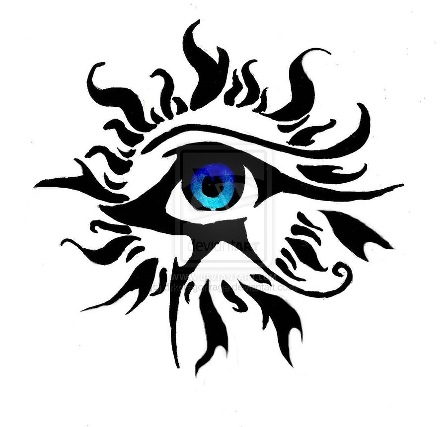 Beautiful Tribal Horus Eye With Blue Eyeball Tattoo Design