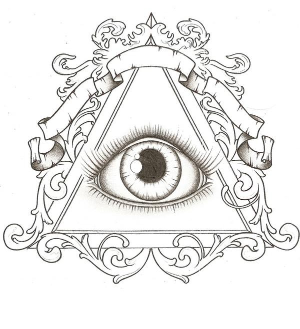 Beautifuly Designed Black And White Triangle Eye Tattoo Design