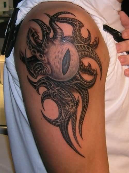 Best 3D Biomechanical Tattoo On Right Shoulder