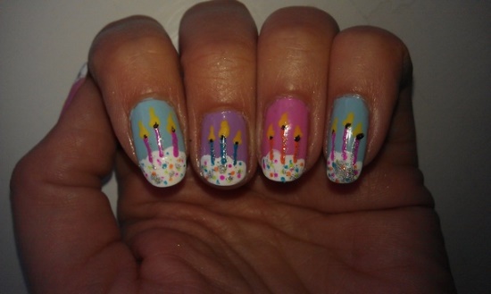 Birthday Cake With Candles Nail Art Design Idea