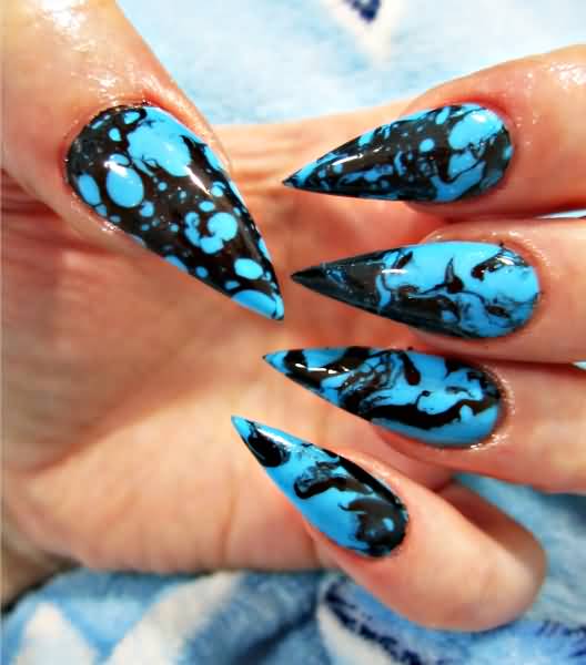 Black And Blue Stiletto Nail Art