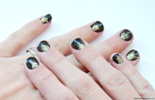 Black And Gold Glitter Nail Art For Short Nails