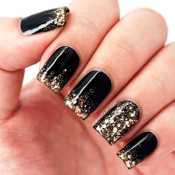 Black And Gold Ombre Glitter Nail Art