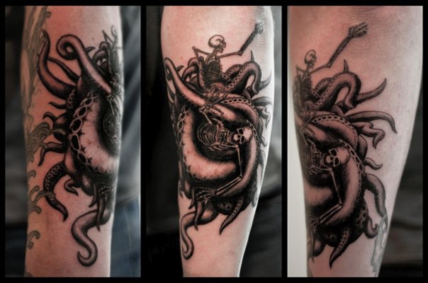 Black And Grey Sea Monster Tattoo By Autopirate