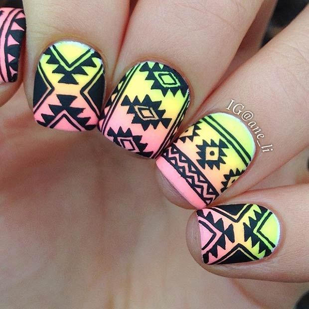 Black And Ombre Tribal Nail Art
