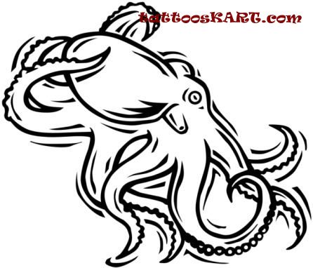 Black And White Sea Creature Octopus Tattoo Design