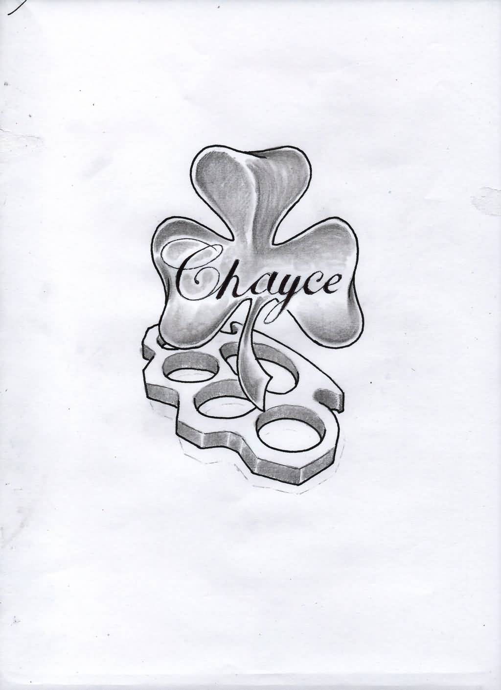 Black And White Shamrock Leaf With Knuckle Tattoo Design