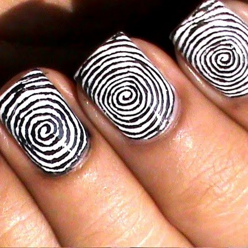 Black And White Spiral Design Nail Art By Prachi