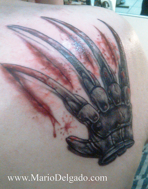 Black Ink Freddy Krueger Glove Scratch Tattoo