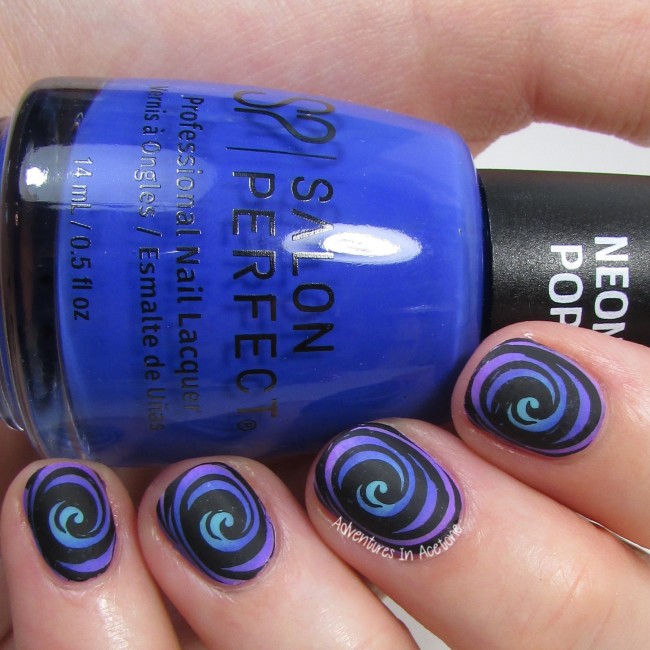 Black Matte With Purple Spiral Design Nail Art