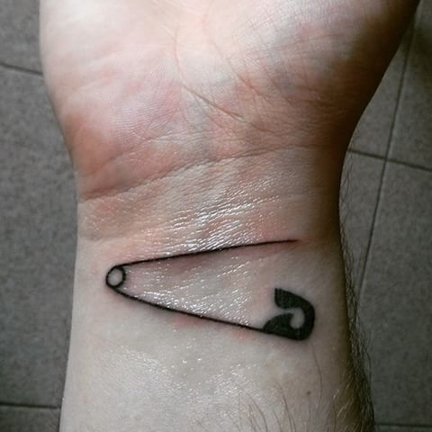 Black Safety Pin Wrist Tattoo