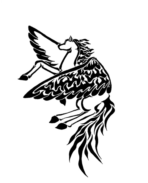 Black Tribal Flying Pegasus Tattoo Design
