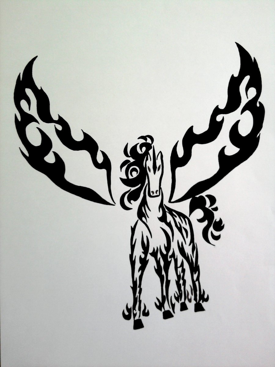 Black Tribal Pegasus Tattoo Design