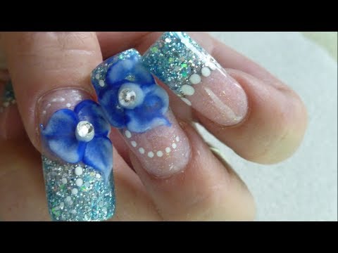 Blue 3D Flower Nail Design Idea