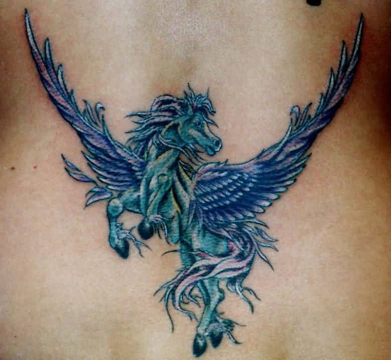 Blue And Purple Color Pegasus Tattoo