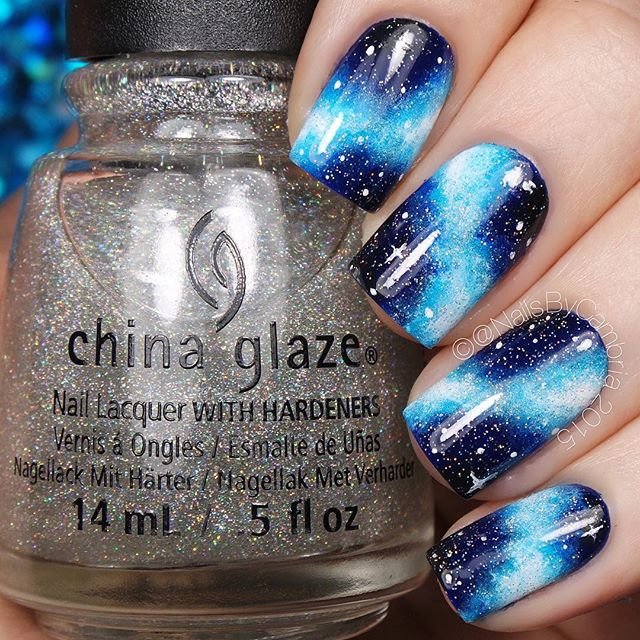 Blue And Purple Galaxy Nail Art