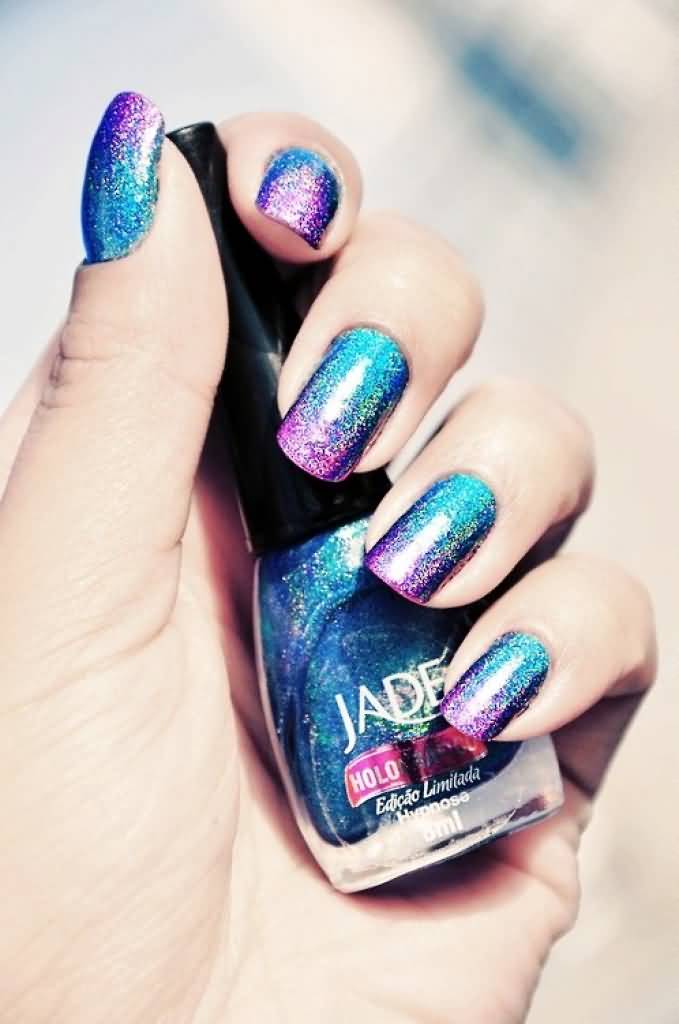 Blue And Purple Holographic Nail Art