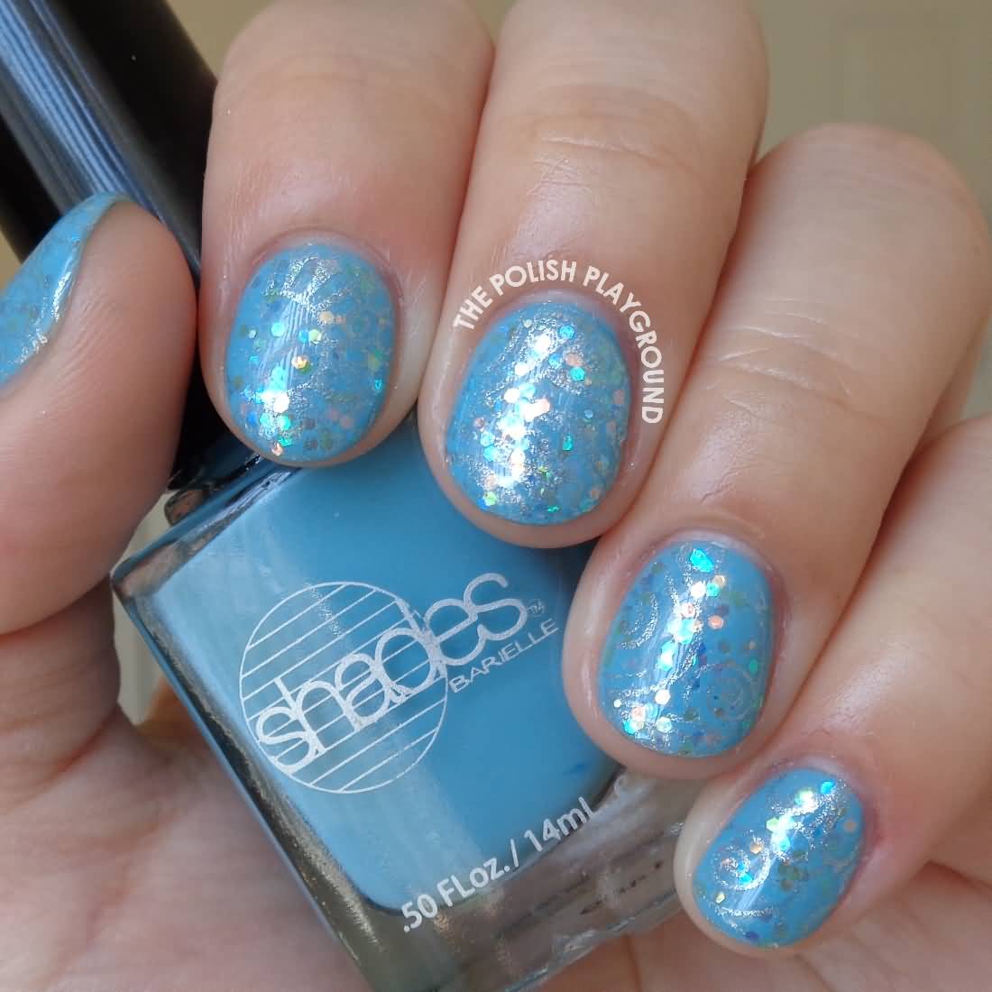 Blue And Silver Floral Stamping Nail Art