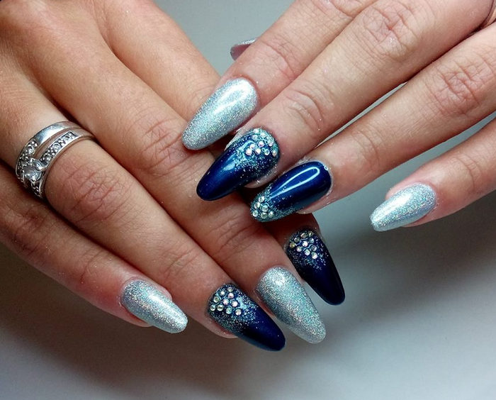 Blue And Silver Gel Nail Art