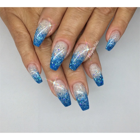 Blue And Silver Glitter Gel Gradient Nail Design