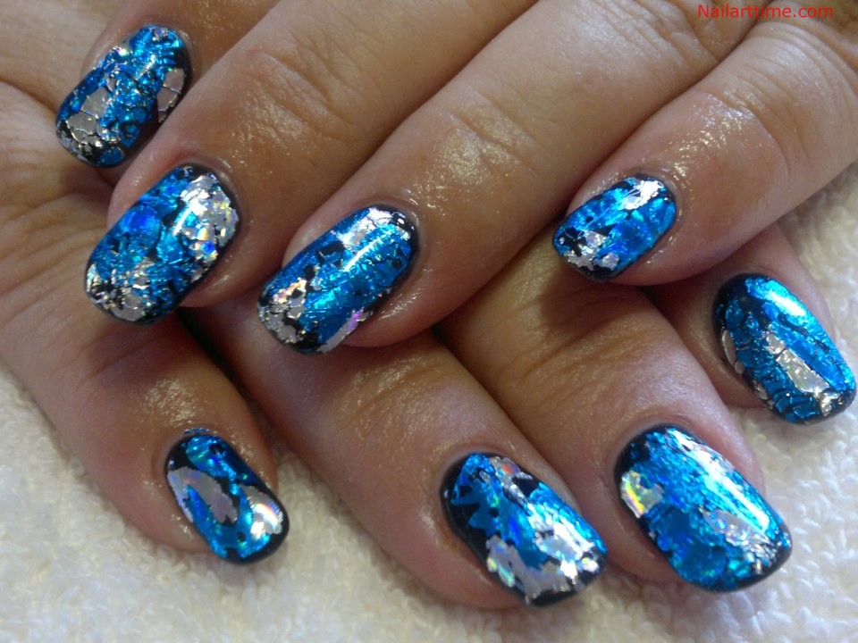 Blue and Silver Marble Nail Design - wide 4