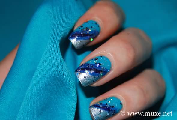 Blue And Silver Nail Art Design By Adi
