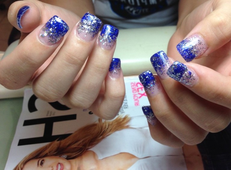 Blue And Silver Sparkle Glitter Nail Art