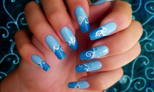 Blue And White Swirls Nail Design Idea