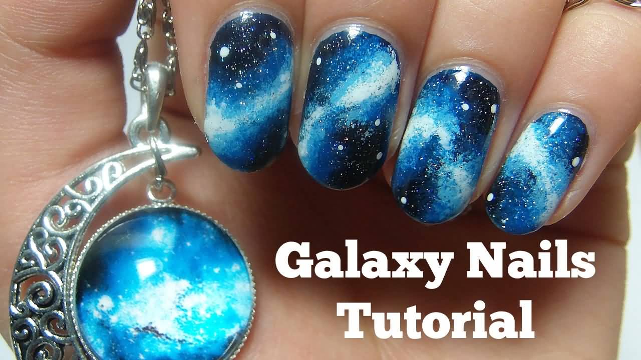 Blue Black And White Galaxy Nail Art