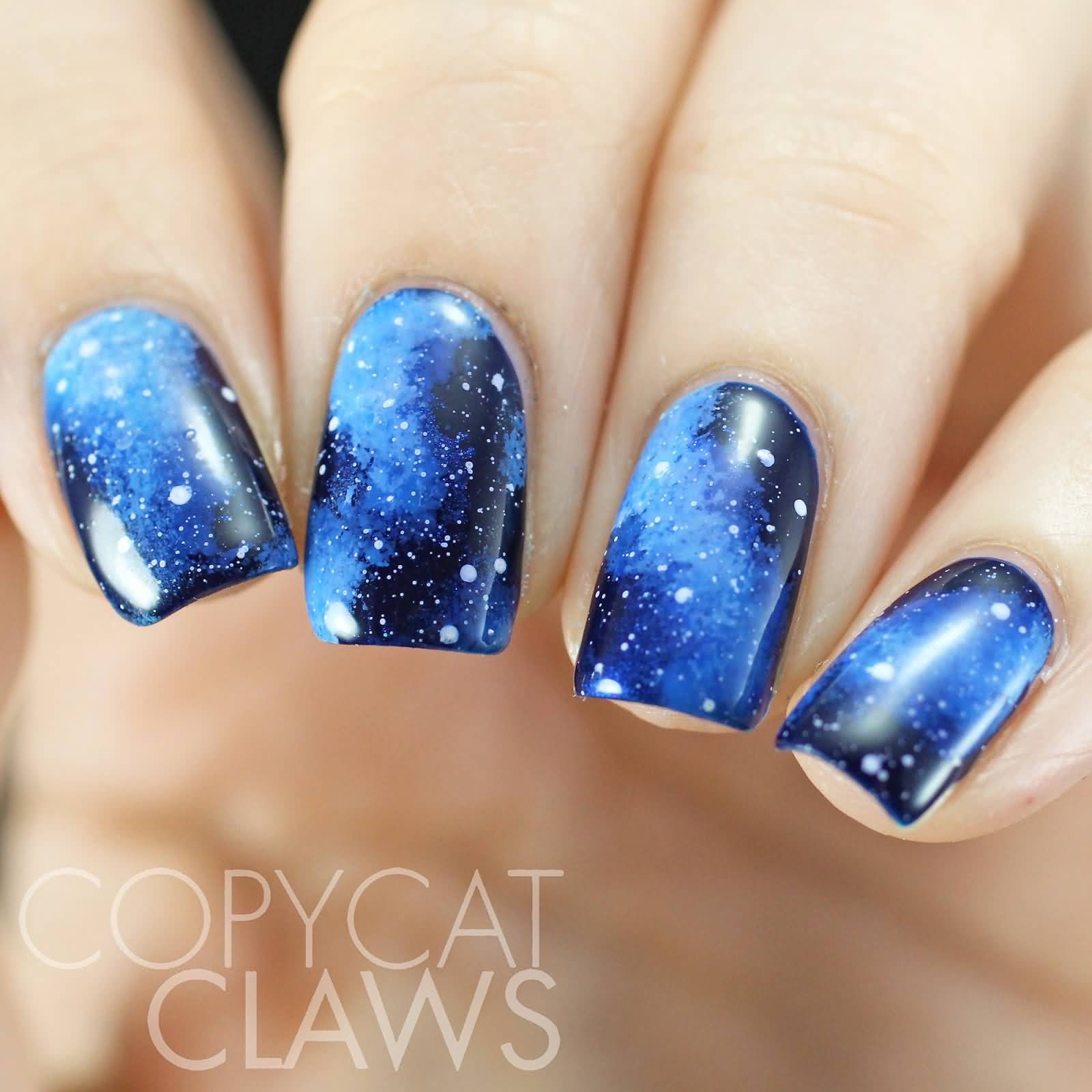 Blue Galaxy Nail Art Design