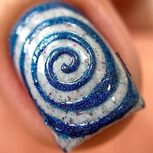Blue Glitter Gel Spiral Design Nail Art Idea