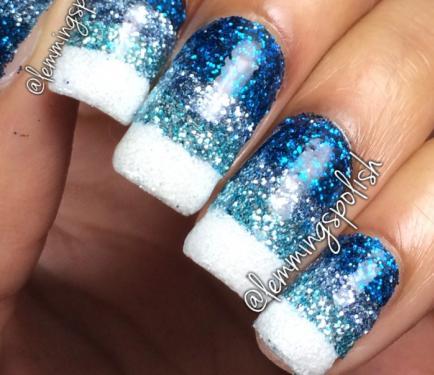 Blue Glitter Nail Art With White Tip Design Idea