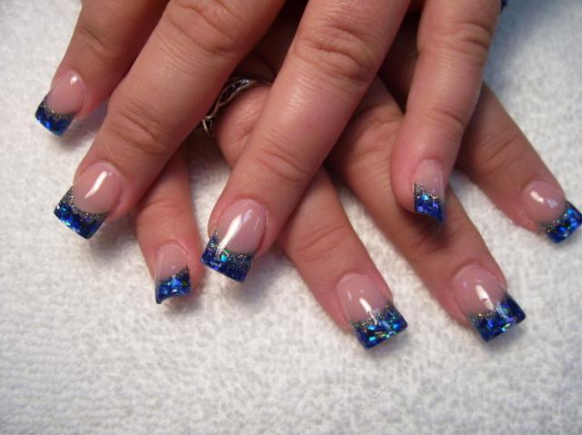 Blue Glitter Tip Nail Art Design