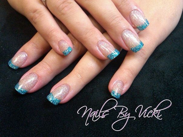 Blue Glitter Tip Nail Art