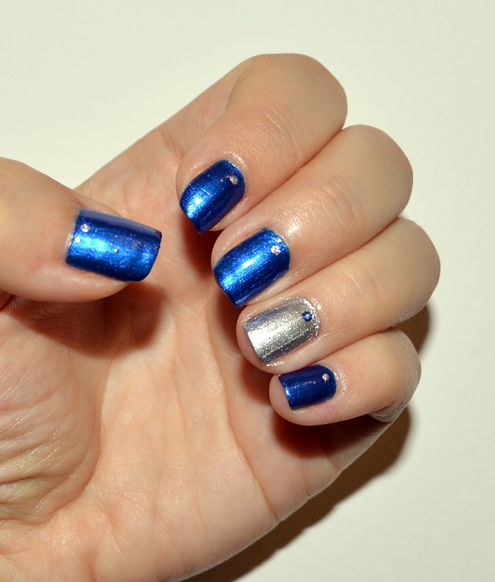 Blue Nails With Accent Silver Nail Art