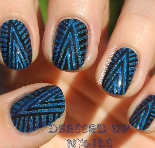 Blue Nails With Black Stripes Design Idea
