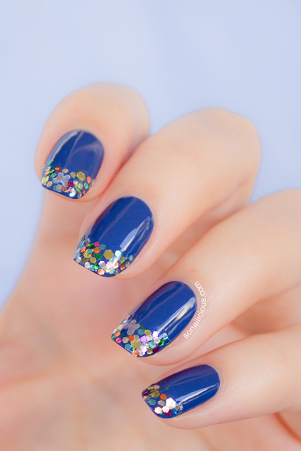 Blue Nails With Colorful Polka Dots Top Design Idea