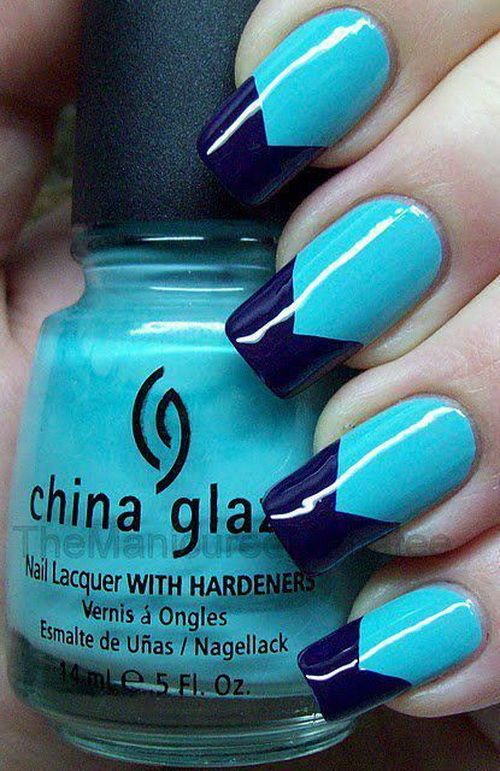 Blue Nails With Royal Blue Tip Design Idea