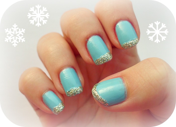 Blue Nails With Silver Glitter French Tip Design