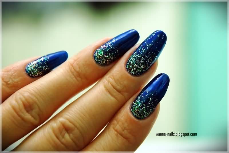 Blue Nails With Silver Glitter Nail Art