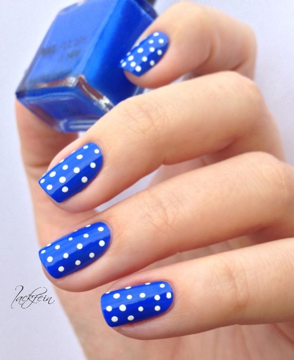 Blue Nails With White Dots Design Idea