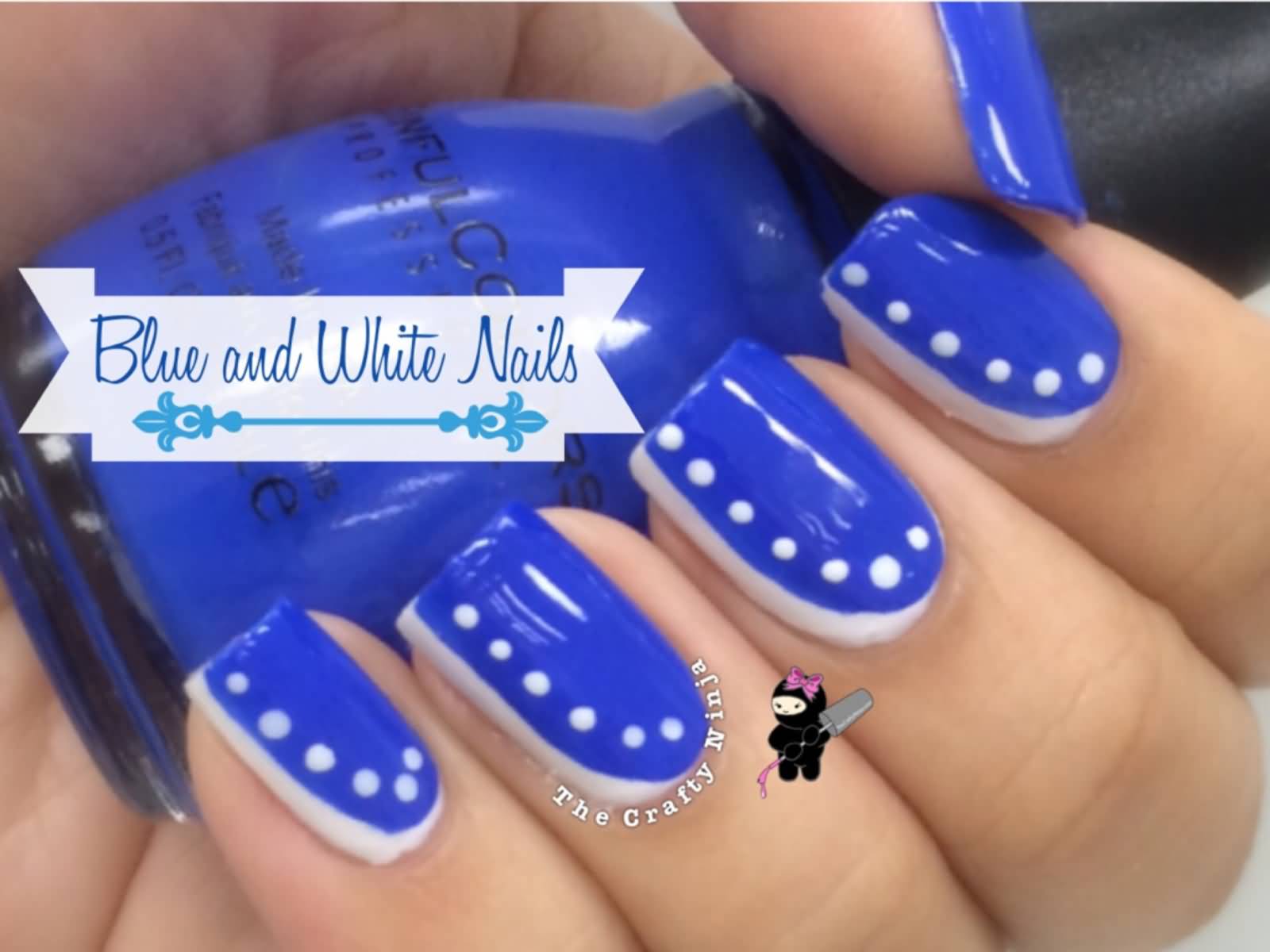 Blue Nails With White Dots Nail Design Idea