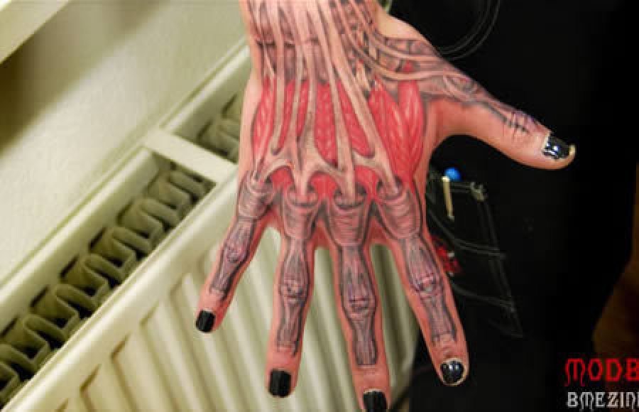 Brilliant 3D Hand Muscles And Bones Tattoo