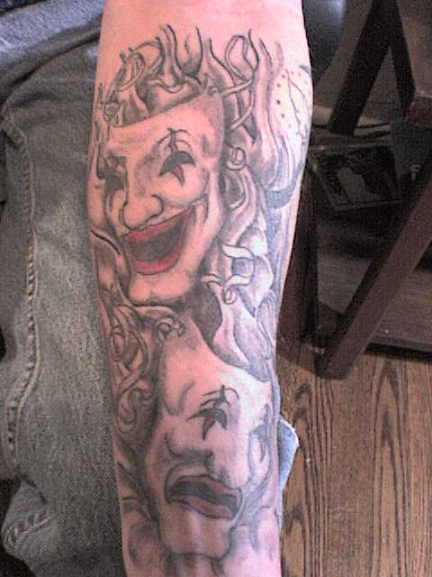 Brilliant Grey Ink Jester Courts Tattoo On Forearm